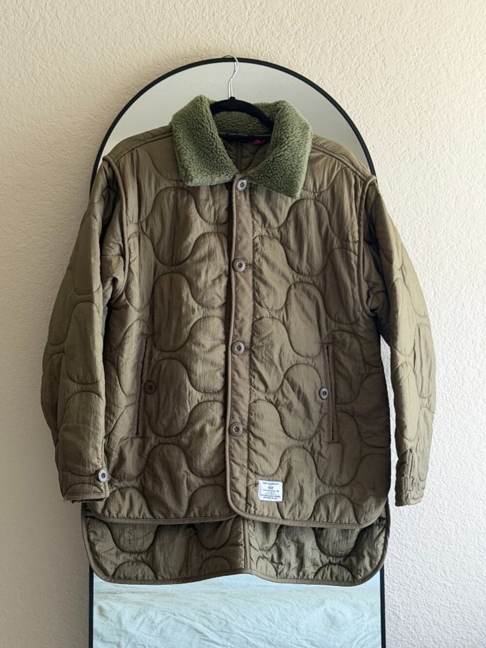 Alpha Industries Quilted Liner Jacket with Sherpa Collar - Olive Green - XS
